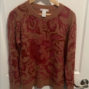 Elegant Floral Knit Sweater - Red pink‎